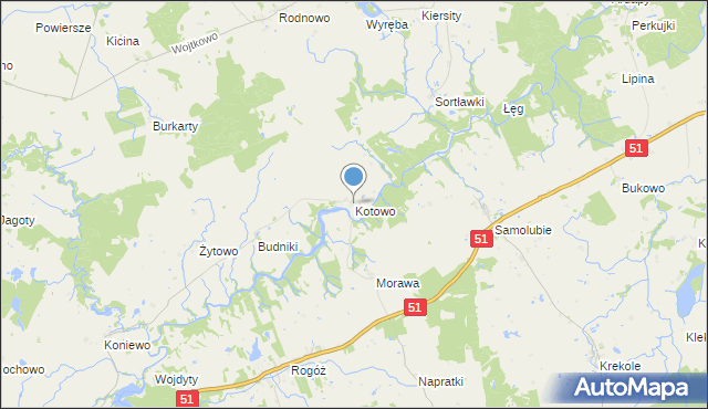 mapa Kotowo, Kotowo gmina Lidzbark Warmiński na mapie Targeo